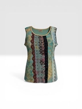 Edista Teal Multicolor Patterned Scoop Neck Tank